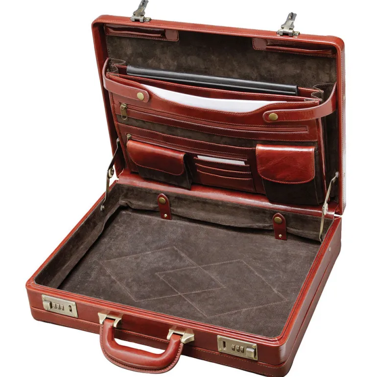 Mancini Leather Luxurious Italian Leather Expandable Attache Case Brow