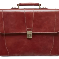 Mancini Leather Signature Double Compartment Briefcase Brown 95898