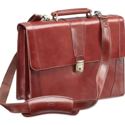 Mancini Leather Signature Double Compartment Briefcase Brown 95898