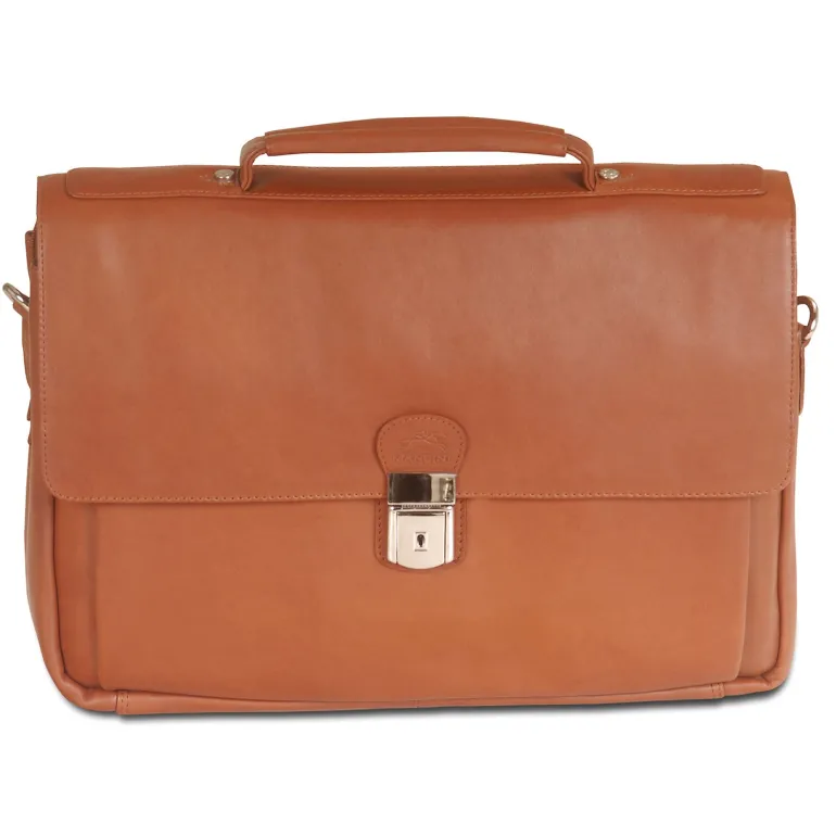 Mancini Leather Triple Compartment Flap Briefcase for 15" Laptop / Tab
