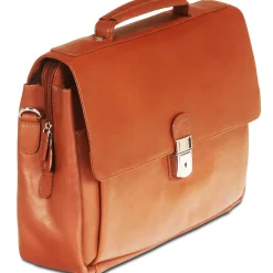 Mancini Leather Triple Compartment Flap Briefcase for 15" Laptop / Tab