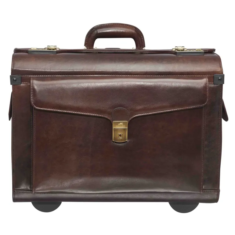 Mancini Leather Vanizia Deluxe Wheeled Catalog Case Brown
