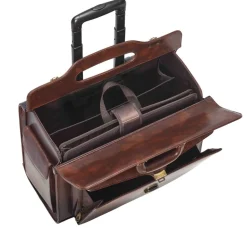 Mancini Leather Vanizia Deluxe Wheeled Catalog Case Brown