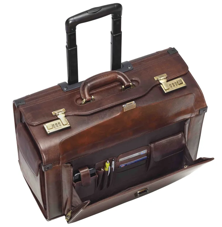 Mancini Leather Vanizia Deluxe Wheeled Catalog Case Brown