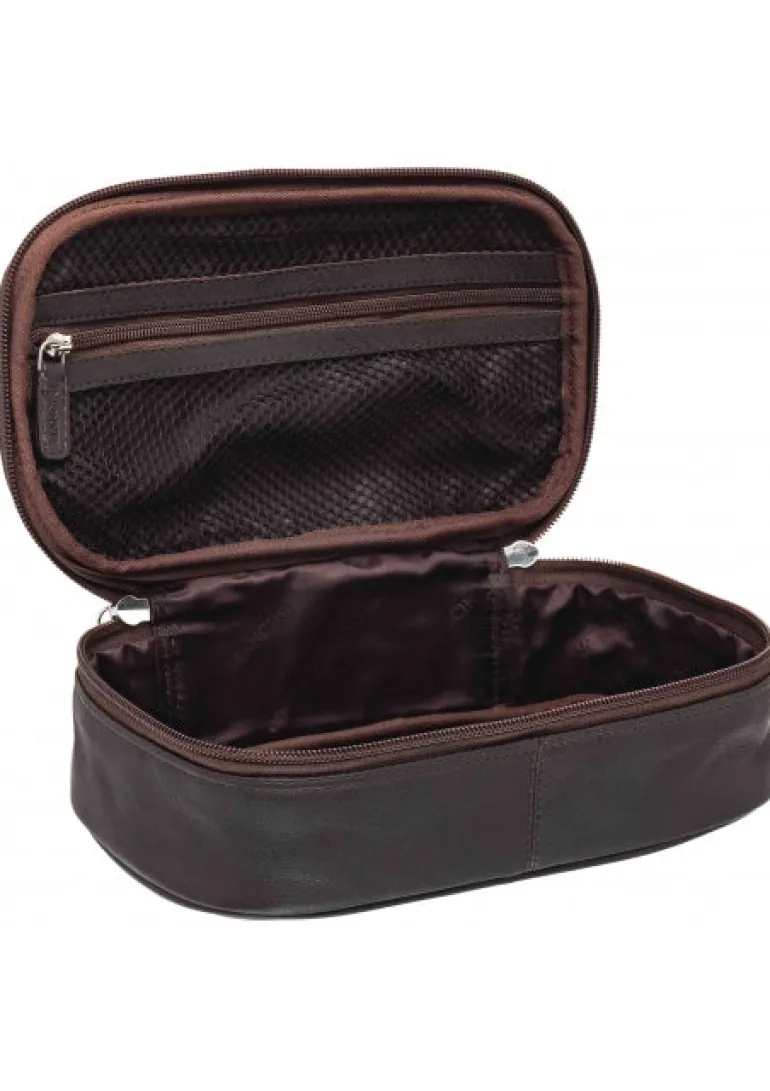 Medium Zippered Toiletry Bag, 10" x 5.5" x 3", Brown