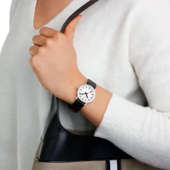 Mondaine CLASSIC BLACK VEGAN GRAPE LEATHER 30 MM | Altman Luggage