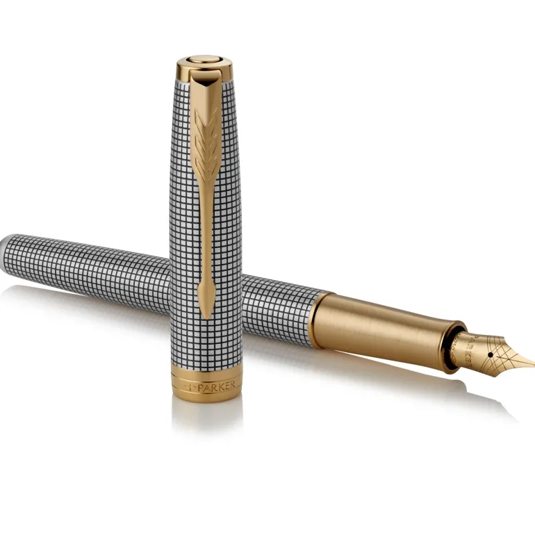 Parker Sonnet Prestige Cisele Silver GT Fountain Pen 18k nib | Altman Luggage