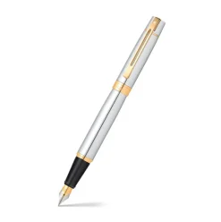 Sheaffer 300 Bright Chrome Fountain Pen With Gold Trims