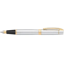 Sheaffer 300 Bright Chrome Fountain Pen With Gold Trims