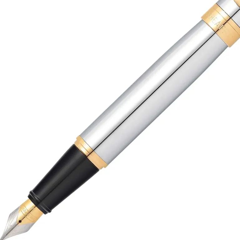 Sheaffer 300 Bright Chrome Fountain Pen With Gold Trims