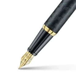 Sheaffer 300 ENGRAVED BLACK AND SHINY CHROME CAP GOLD TRIM Fountain Pen