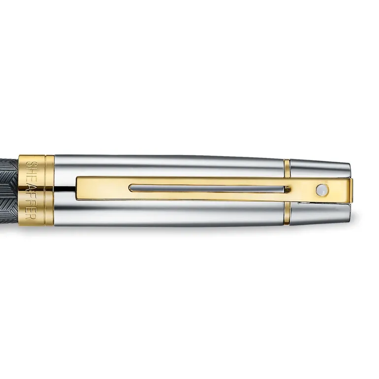 Sheaffer 300 ENGRAVED MATT BLACK BARREL AND SHINY CHROME CAP PVD GOLD TRIMS BP