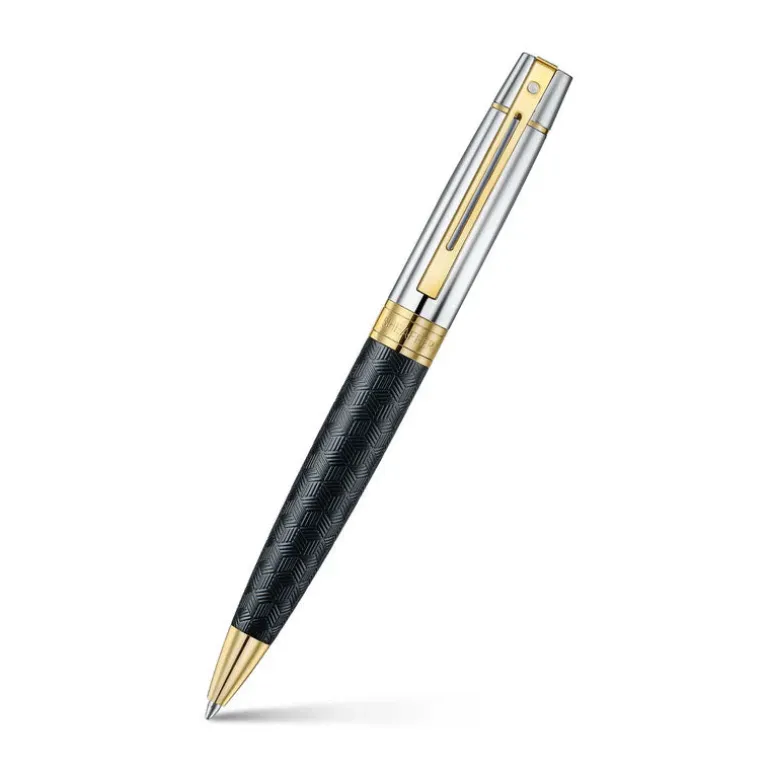 Sheaffer 300 ENGRAVED MATT BLACK BARREL AND SHINY CHROME CAP PVD GOLD TRIMS BP