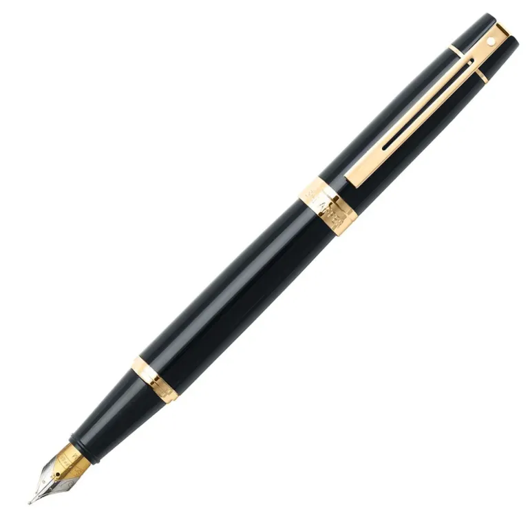 Sheaffer 300 Glossy Black Fountain Pen With Gold Trims