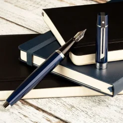 Sheaffer 300 Glossy Blue Fountain Pen With Chrome Trims | Pens on Sale