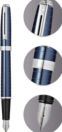 Sheaffer Prelude Deep Blue Horizontal Line Engraving Fountain Pen