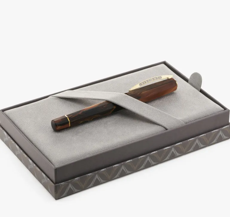 Visconti Medici Briarwood Yellow Gold Rollerball Pen | Altman Luggage