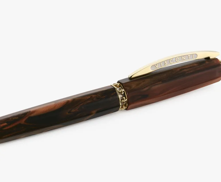 Visconti Medici Briarwood Yellow Gold Rollerball Pen | Altman Luggage